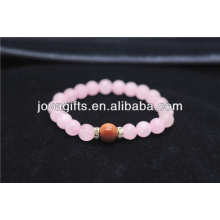 Bracelet élastique à quartz rose 8MM avec perles rondes en or de 8MM